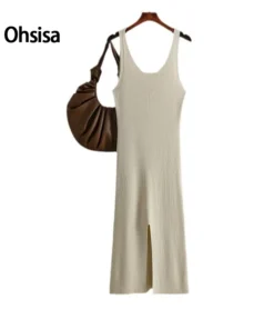 2025 Summer Woman Dress Sexy Knitted Sling Dress Solid Color Long Maxi Skirt Party Style Plus Size Hip Cover Woman Dress