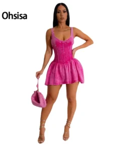 Ohsisa 2025 Fashion Hot Girl Print Casual Vintage Strap Splicing Puff Skirt Summer Chiffon Digital Printed for Woman Dress