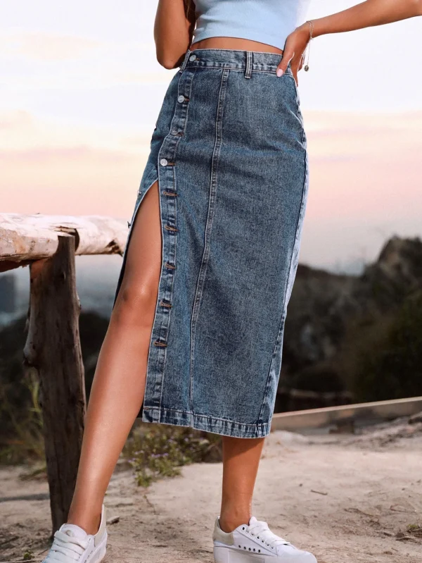 Denim Skirt Fashionable and Elegant Spring and Summer Irregular Slit High Waist Casual Women's Long Skirt - 图片 2