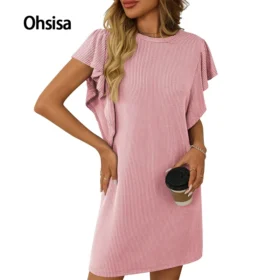 2025 Summer New Women's Fashion European American Solid Casual Mid-Length Dress Color-Blocking Twist Woman Dress