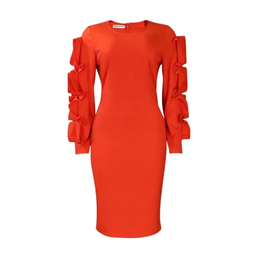 Ohsisa 2025 Women's Clothing Ladies O-neck Elegant Solid Ruffle Hip Wrapping Professional OL Office Commuter African Women Dress - 图片 6
