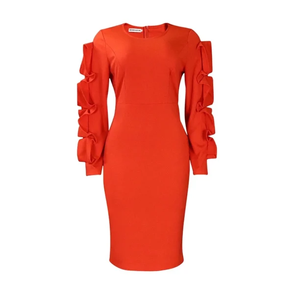 Ohsisa 2025 Women's Clothing Ladies O-neck Elegant Solid Ruffle Hip Wrapping Professional OL Office Commuter African Women Dress - 图片 6
