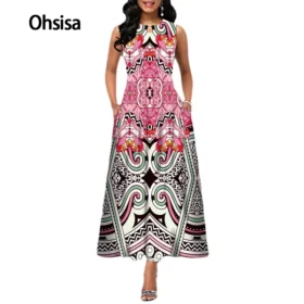 Ohsisa 2025 Fashion Summer Ladies Sleeveless Long Plus Size Women Office Positioning Print Swing Skirt Casual Dresses