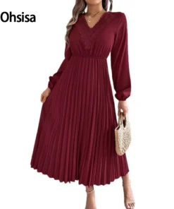 2025 Spring Summer Collection Elegant European American V-Neck Lace Waist Dress Women's Casual Chiffon Woman Dress