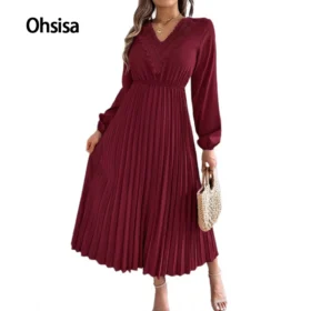 2025 Spring Summer Collection Elegant European American V-Neck Lace Waist Dress Women's Casual Chiffon Woman Dress