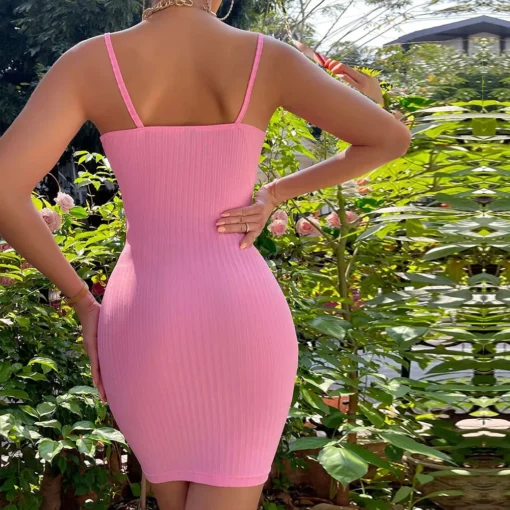 2025 European American Suspender Dress Casual Chiffon Slim Off-Shoulder Hip Design One-Line Collar for Summer Woman Dress - 图片 2