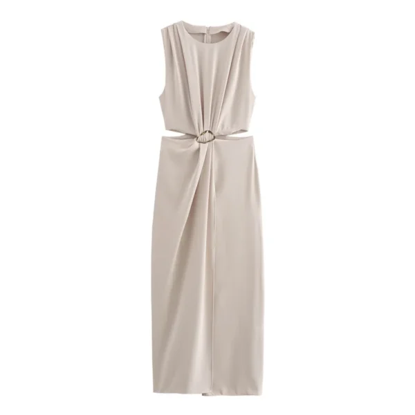 Ohsisa 2025 Spring/Summer Women's Dress New Fashionable Elegant Round Neck Sleeveless Soild Casual Dress - 图片 3