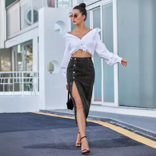 Denim Skirt Fashionable and Elegant Spring and Summer Irregular Slit High Waist Casual Women's Long Skirt - 图片 3