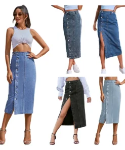 Denim Skirt Fashionable and Elegant Spring and Summer Irregular Slit High Waist Casual Women's Long Skirt
