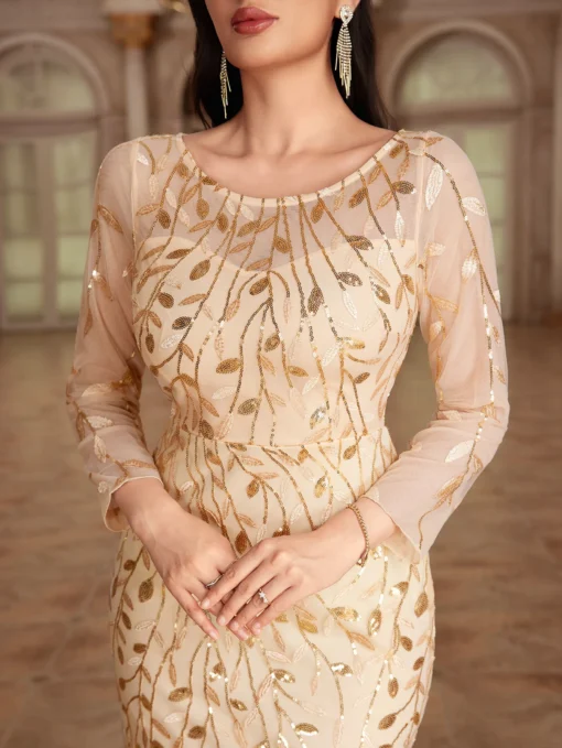 Ohsisa 2025 Summer New Evening Dress Long Sleeve Round Neck Zipper Back Fish Tail Women's Dress - 图片 3