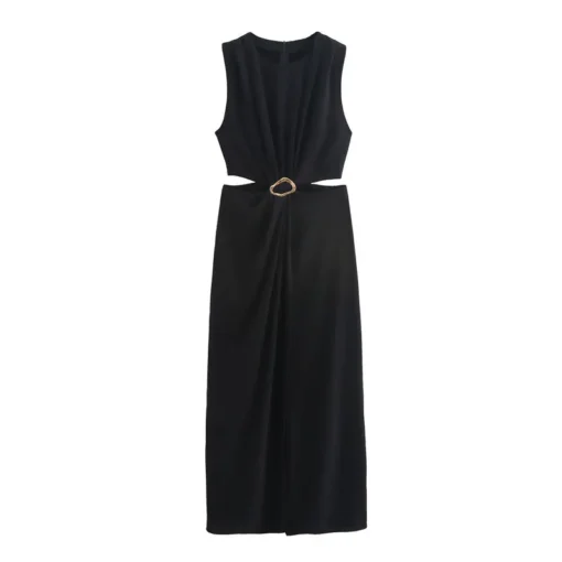 Ohsisa 2025 Spring/Summer Women's Dress New Fashionable Elegant Round Neck Sleeveless Soild Casual Dress - 图片 4