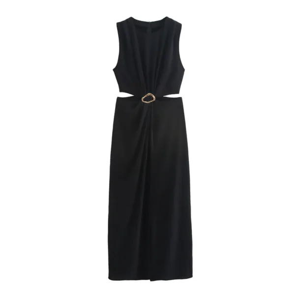 Ohsisa 2025 Spring/Summer Women's Dress New Fashionable Elegant Round Neck Sleeveless Soild Casual Dress - 图片 4