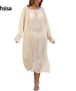 Ohsisa 2025 New for Woman Dress Clothing Home Skirt Neck Deep V Large Backless Bikini Cover-Up Solid Pattern Woman Dress