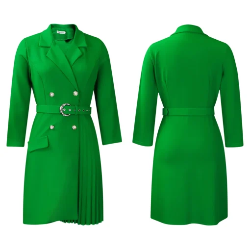 2025 Women V-neck Pleated Dresses New Fashion Spring Summer Lady Elegant Solid Color Africa Three Quarter Sleeve Office Dress - 图片 5