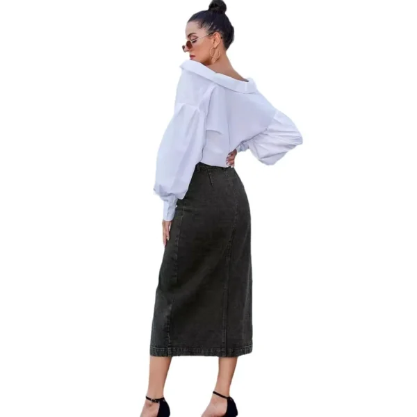 Denim Skirt Fashionable and Elegant Spring and Summer Irregular Slit High Waist Casual Women's Long Skirt - 图片 4