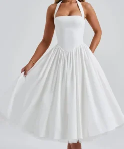 2025 European and American New Evening Dress Puff Skirt Solid Color Lace up Women's Dress