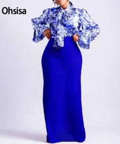 Ohsisa Women's Suit High-quality New Design Spring Printed Long-sleeved Shirt and Long Skirt Office Casual Two-piece Set