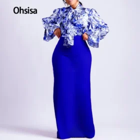 Ohsisa Women's Suit High-quality New Design Spring Printed Long-sleeved Shirt and Long Skirt Office Casual Two-piece Set