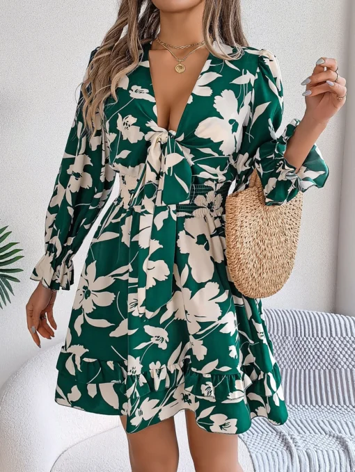 Ohsisa Summer Women's Casual Dresses European American Floral Lace Long-Sleeved A-Line Skirt for Woman Dress - 图片 6