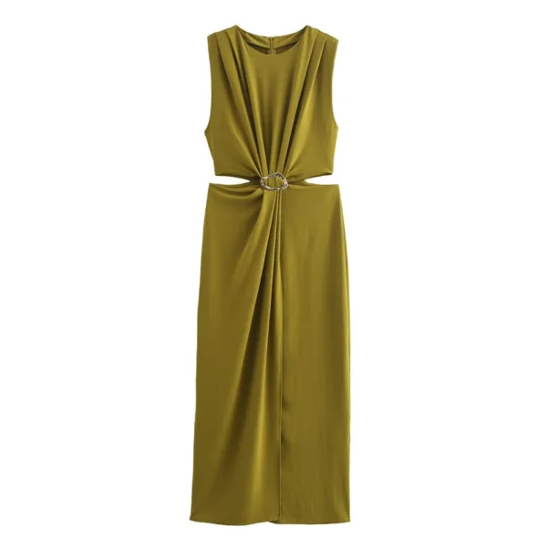 Ohsisa 2025 Spring/Summer Women's Dress New Fashionable Elegant Round Neck Sleeveless Soild Casual Dress - 图片 2