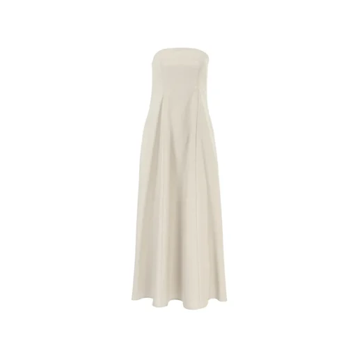 Ohsisa 2025 New Women Cotton Linen Dress Simple Lady Elegant Sleeveless Maxi Dresses Solid Color Casual Strapless Long Dress - 图片 6