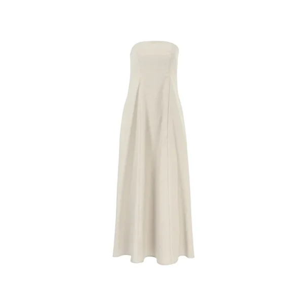 Ohsisa 2025 New Women Cotton Linen Dress Simple Lady Elegant Sleeveless Maxi Dresses Solid Color Casual Strapless Long Dress - 图片 6